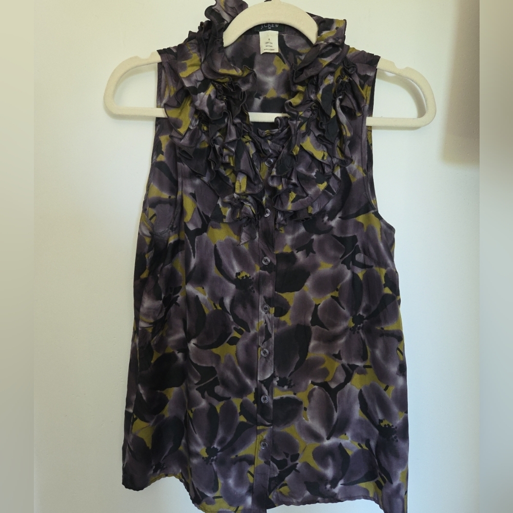J.Crew Silk Floral‎ Ruffle Sleeveless Top Size 8 Girly Career Vacation